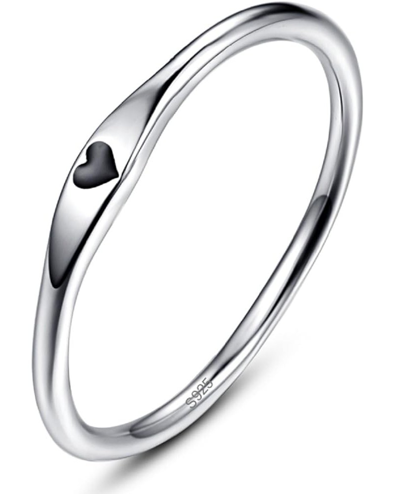 925 Sterling Silver Simple Carve Heart Wedding Band Stackable Promise Ring for Her Size 5-10 7 1 PCS A-Silver-Black $10.59 Rings