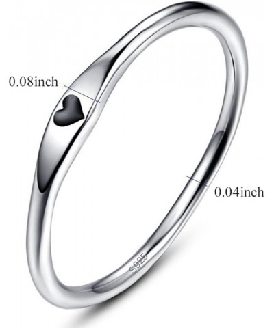 925 Sterling Silver Simple Carve Heart Wedding Band Stackable Promise Ring for Her Size 5-10 7 1 PCS A-Silver-Black $10.59 Rings