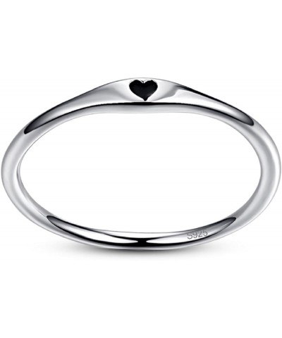 925 Sterling Silver Simple Carve Heart Wedding Band Stackable Promise Ring for Her Size 5-10 7 1 PCS A-Silver-Black $10.59 Rings