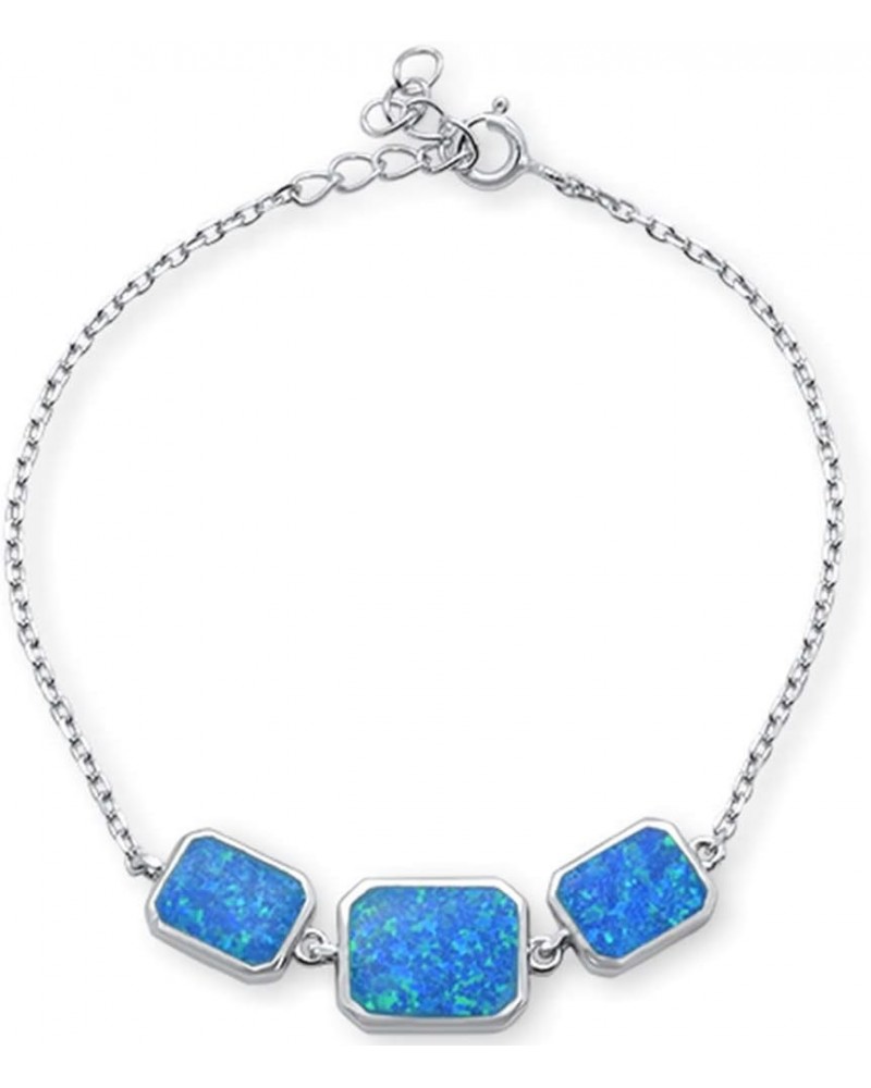 White Opal .925 Sterling Silver Bracelet 6"+1" Ext Created Blue Opal $15.90 Bracelets