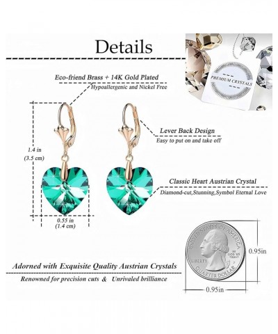 Austrian Crystal Heart Drop Leverback Earrings for Women Fashion Dangle Earring 14K Rose Gold Plated Hypoallergenic Jewelry E...