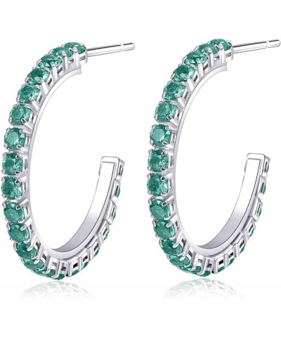 Trendy Austrian Crystal Open Hoop Earrings for Women 14K Gold Plated Hypoallergenic Jewelry Gifts for Women Aquamarine/Silver...