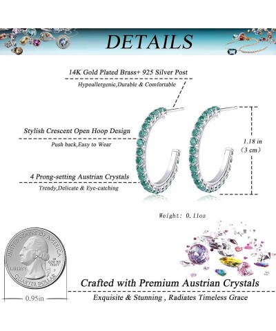 Trendy Austrian Crystal Open Hoop Earrings for Women 14K Gold Plated Hypoallergenic Jewelry Gifts for Women Aquamarine/Silver...