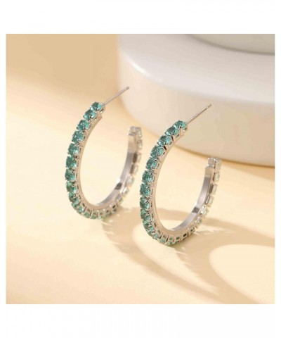 Trendy Austrian Crystal Open Hoop Earrings for Women 14K Gold Plated Hypoallergenic Jewelry Gifts for Women Aquamarine/Silver...