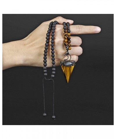 Bundle - 2 Items 6mm Natural Tiger Eye Crystal Pendulum Necklace + Lovely Fox Tiger Eye Lucky Charm Amulet Bead Pendant Neckl...