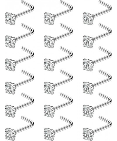 20G 18G Nose Rings Studs Hypoallergenic 316L Surgical Steel L Shaped Nose Rings Silver Nostril Nose Studs Piercing Jewelry fo...