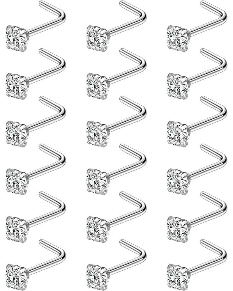 20G 18G Nose Rings Studs Hypoallergenic 316L Surgical Steel L Shaped Nose Rings Silver Nostril Nose Studs Piercing Jewelry fo...