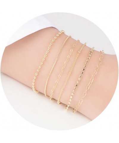 Bracelets for Women,14K Gold Plated Stackable Bracelets Dainty Trendy Tiny Thin Bracelet Set Stack Chain Minimalist Jewelry F...