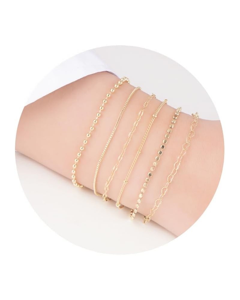 Bracelets for Women,14K Gold Plated Stackable Bracelets Dainty Trendy Tiny Thin Bracelet Set Stack Chain Minimalist Jewelry F...