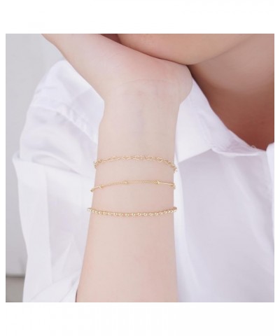 Bracelets for Women,14K Gold Plated Stackable Bracelets Dainty Trendy Tiny Thin Bracelet Set Stack Chain Minimalist Jewelry F...