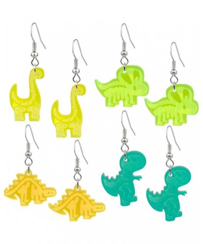 4 Pairs Cute Colorful Dinosaur Earrings Unique Acrylic Handmade Animal Drop Dangle Earrings Sets For Women Girls Statement Je...