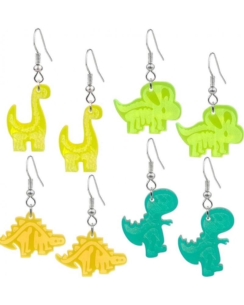 4 Pairs Cute Colorful Dinosaur Earrings Unique Acrylic Handmade Animal Drop Dangle Earrings Sets For Women Girls Statement Je...