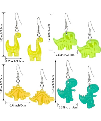 4 Pairs Cute Colorful Dinosaur Earrings Unique Acrylic Handmade Animal Drop Dangle Earrings Sets For Women Girls Statement Je...