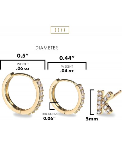 BEYA LUX Initial Earrings – 3-Pack Gold Huggie Hoop Earrings with Gold Initial Charm – 18K Gold Plated Jewelry – Elegant Gold...