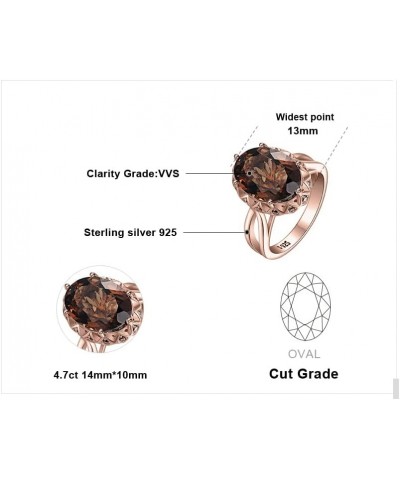 Huge Oval Shape 5.7ct Genuine Smoky Quartz Cocktail Rings for Her, 14K White Yellow Rose Gold Plated 925 Sterling Silver Ring...