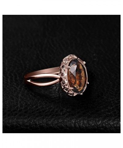 Huge Oval Shape 5.7ct Genuine Smoky Quartz Cocktail Rings for Her, 14K White Yellow Rose Gold Plated 925 Sterling Silver Ring...