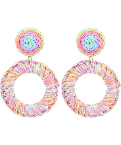 Raffia Hoop Drop Earrings Handmade Cirle Dangle Statement Earrings Fashion Jewelry for Women Girls Colorful $7.94 Earrings