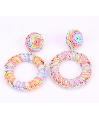 Raffia Hoop Drop Earrings Handmade Cirle Dangle Statement Earrings Fashion Jewelry for Women Girls Colorful $7.94 Earrings