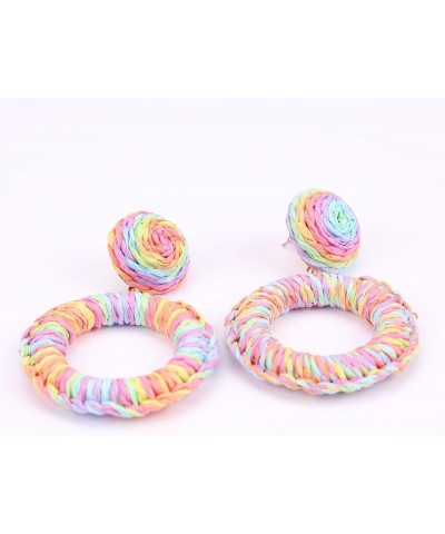 Raffia Hoop Drop Earrings Handmade Cirle Dangle Statement Earrings Fashion Jewelry for Women Girls Colorful $7.94 Earrings