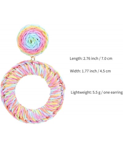 Raffia Hoop Drop Earrings Handmade Cirle Dangle Statement Earrings Fashion Jewelry for Women Girls Colorful $7.94 Earrings