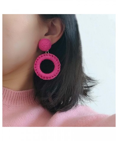 Raffia Hoop Drop Earrings Handmade Cirle Dangle Statement Earrings Fashion Jewelry for Women Girls Colorful $7.94 Earrings