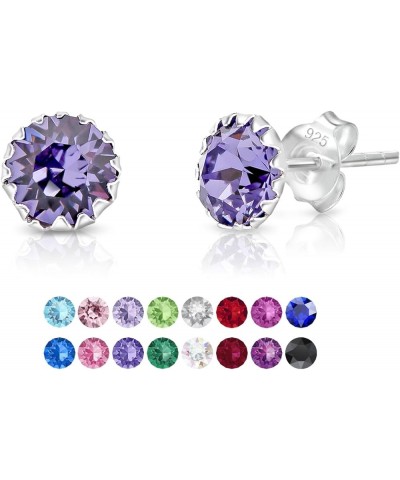 925 Sterling Silver SMALL/MEDIUM Round Stud Earrings made with Crystals from Swarovski Elements - Diameter: 6 mm Dark Violet/...