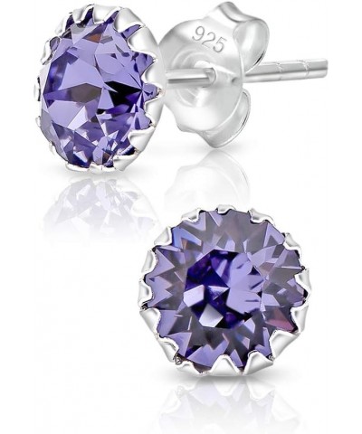 925 Sterling Silver SMALL/MEDIUM Round Stud Earrings made with Crystals from Swarovski Elements - Diameter: 6 mm Dark Violet/...