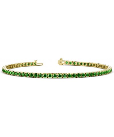 Round Gemstone 2.4mm Women Eternity Tennis Bracelet (2.25-4.05 ctw) 14K Yellow Gold green-garnet $502.20 Bracelets