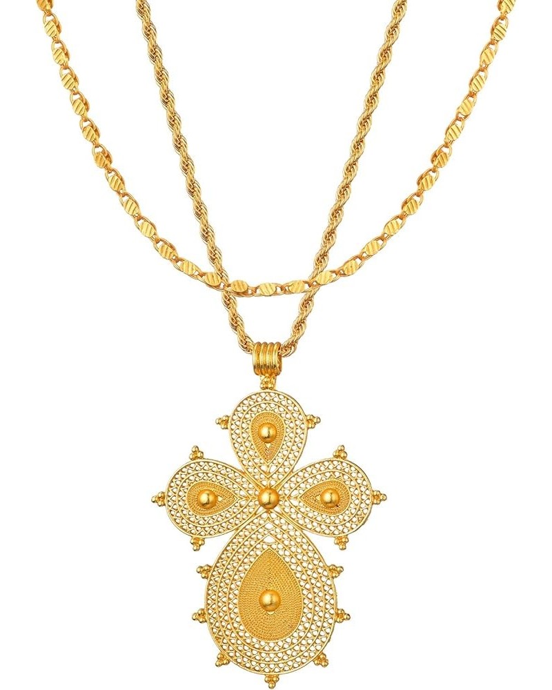 Ethiopian Cross Necklace 24K Gold Plated Pendant Habesha Jewelry for Women Coptic Crosses Jewelry SJ-700 $12.40 Necklaces