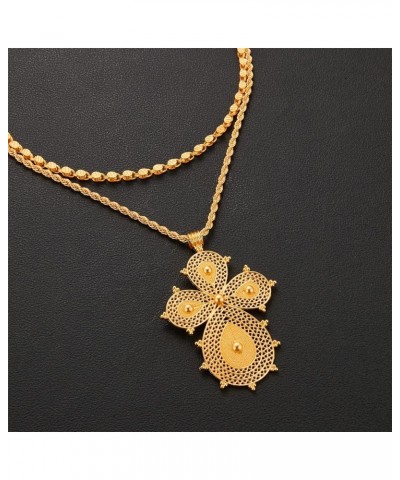 Ethiopian Cross Necklace 24K Gold Plated Pendant Habesha Jewelry for Women Coptic Crosses Jewelry SJ-700 $12.40 Necklaces