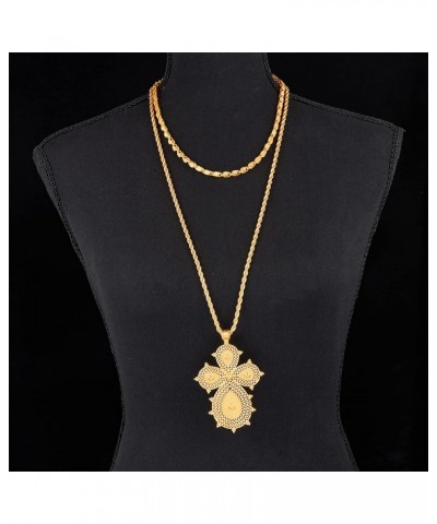 Ethiopian Cross Necklace 24K Gold Plated Pendant Habesha Jewelry for Women Coptic Crosses Jewelry SJ-700 $12.40 Necklaces