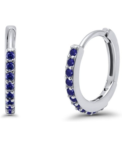 Huggie Hoop Earrings Round Simulated Cubic Zirconia 925 Sterling Silver Choose Color Simulated Blue Sapphire CZ $14.49 Earrings