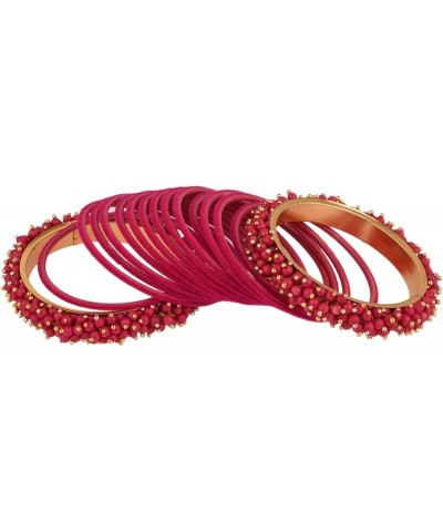 Indian Bangle Set Faux Pearls Beads Plain Velvet Bracelet Bangle Jewelry for Women Pink (Set of 26 Pcs) 2-6 $18.54 Others