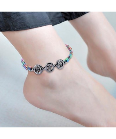 Black Obsidian Anklets for Women,2PCS Anti Swelling Anklet Slim Hematite Anklet Anti-Anxiety Yoga Beads Bracelet D $5.60 Anklets