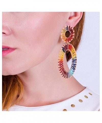 Raffia Tassel Hoop Drop Earrings Handmade Fashion Statement Jewelry for Women Girls Natural $10.19 Earrings