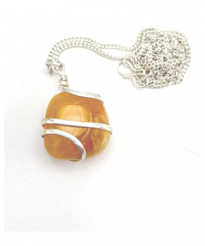 Wire Wrapped Tumbled Necklace With Silver Platted Chain & Cord - 18 inch Charm Necklace Jewelry Gift Yellow Aventurine $8.84 ...