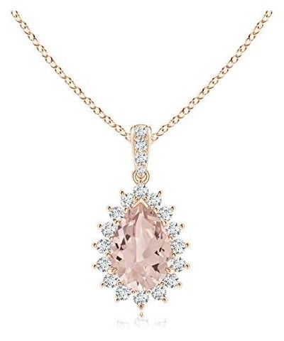 Natural Morganite Solitaire Halo Pendant Necklace for Women, Girls in 14K Solid Gold/Platinum | Jewelry Gift for Her | Birthd...