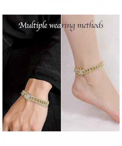 Cuban Link Ankle Chain for Men Women 9/10inch, Hip-hop Rhinestones Filled Chain Ankle Bracelets Gold 10.0 Inches $10.79 Anklets