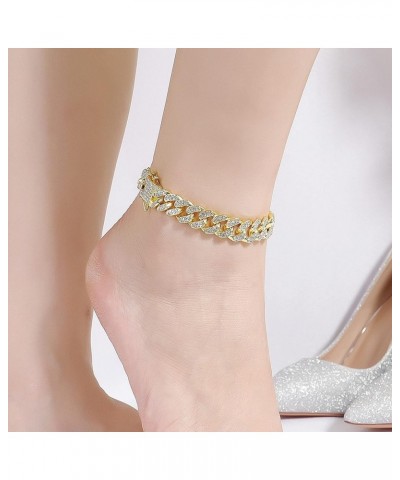 Cuban Link Ankle Chain for Men Women 9/10inch, Hip-hop Rhinestones Filled Chain Ankle Bracelets Gold 10.0 Inches $10.79 Anklets