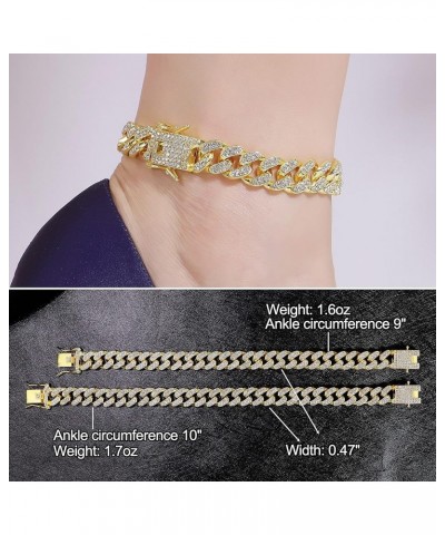 Cuban Link Ankle Chain for Men Women 9/10inch, Hip-hop Rhinestones Filled Chain Ankle Bracelets Gold 10.0 Inches $10.79 Anklets