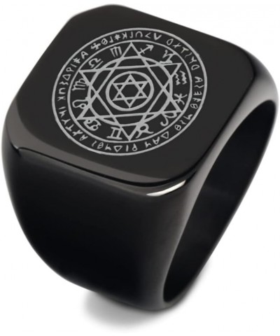 Black Gothic Seal of Solomon Sigil Ring Magic Runes Stainless Steel Signet Rings Solomonic Shatkona Hexagram 12 Constellation...