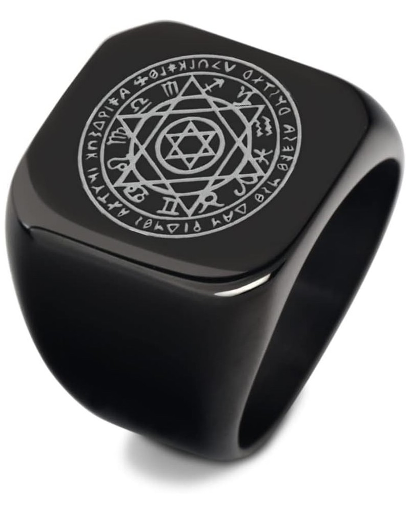 Black Gothic Seal of Solomon Sigil Ring Magic Runes Stainless Steel Signet Rings Solomonic Shatkona Hexagram 12 Constellation...