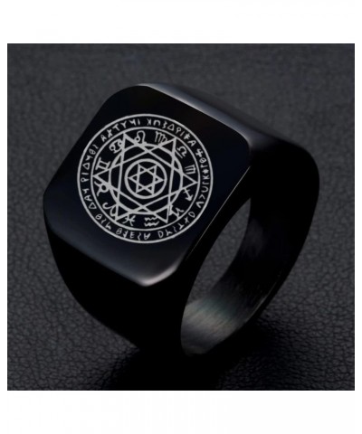 Black Gothic Seal of Solomon Sigil Ring Magic Runes Stainless Steel Signet Rings Solomonic Shatkona Hexagram 12 Constellation...