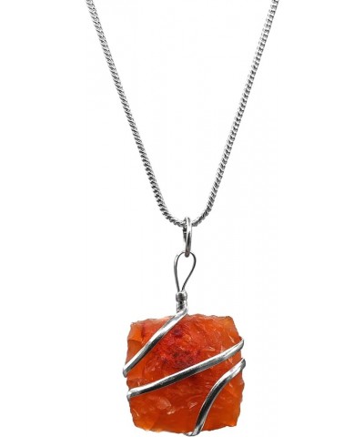 Crystals and Healing Stones Carnelian Necklace - Gold Chain Necklace Pendant - Real Crystal Necklace 1 PIECE Raw Square - Sil...