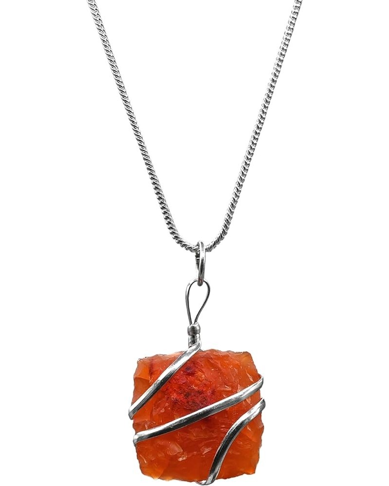 Crystals and Healing Stones Carnelian Necklace - Gold Chain Necklace Pendant - Real Crystal Necklace 1 PIECE Raw Square - Sil...