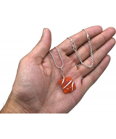 Crystals and Healing Stones Carnelian Necklace - Gold Chain Necklace Pendant - Real Crystal Necklace 1 PIECE Raw Square - Sil...