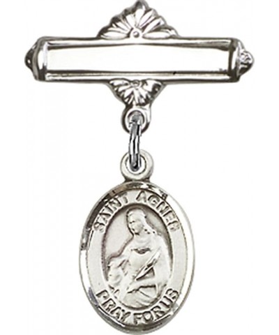 Sterling Silver Polished Baby Badge Bar Pin with Charm, 11/16 Inch Saint Agnes of Rome $38.33 Brooches & Pins