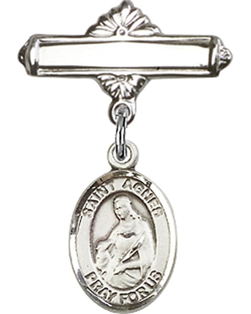 Sterling Silver Polished Baby Badge Bar Pin with Charm, 11/16 Inch Saint Agnes of Rome $38.33 Brooches & Pins