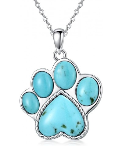 Paw Print Necklace 925 Sterling Silver with Genuine Turquoise/Larimar Dog Cat Kitten Puppy Footprint Pendant Animal Jewelry G...