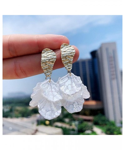 White Rose Petal Dangle Earrings for Women Girls Acrylic Long Drop Floral Tassel Earrings Statement Exaggerated Tiered Resin ...